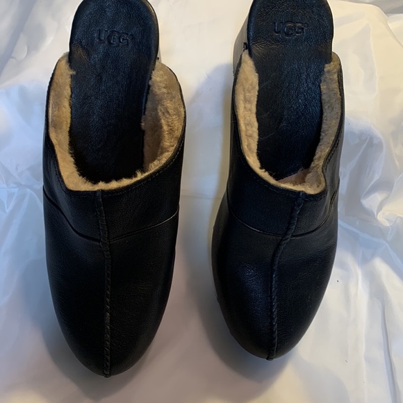 UGG black leather fur lined clogs size 9. NWOT - Picture 9 of 9